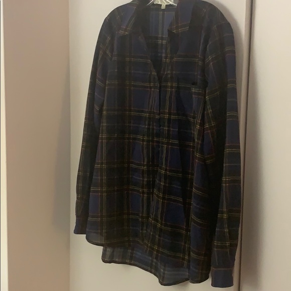 JOA Blue Plaid Chiffon Button Up Shirt - Picture 6 of 8